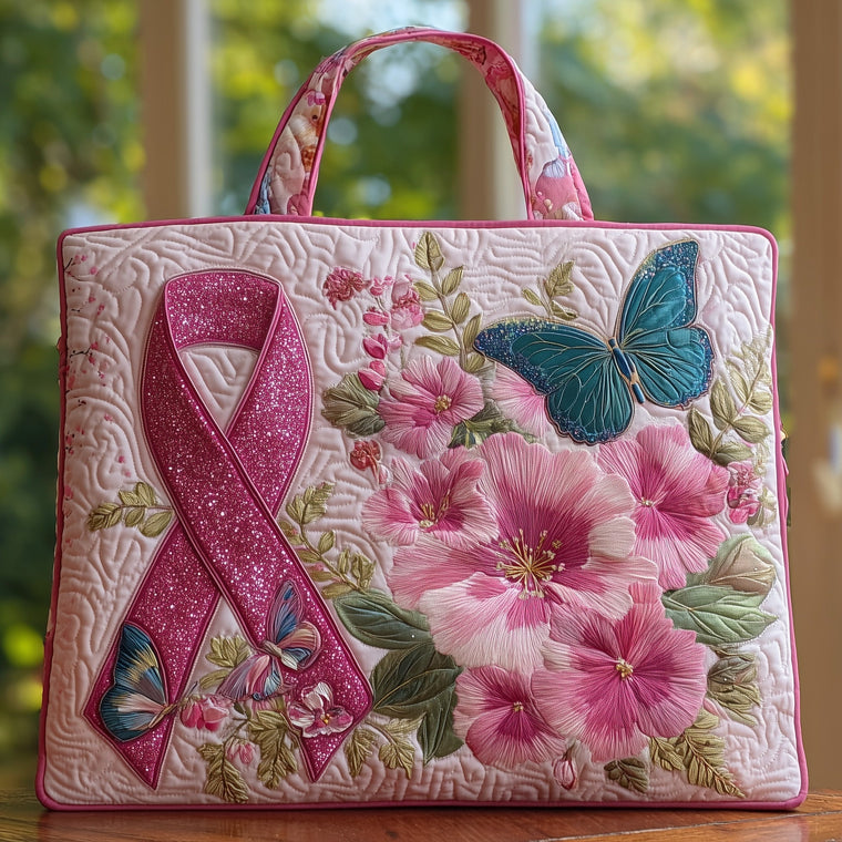 Butterfly Ribbon Floral Quilted Tote