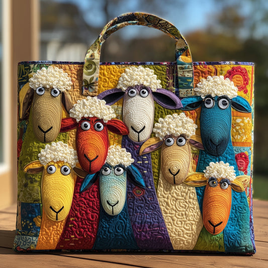 Colorful Sheep Faces Quilted Tote