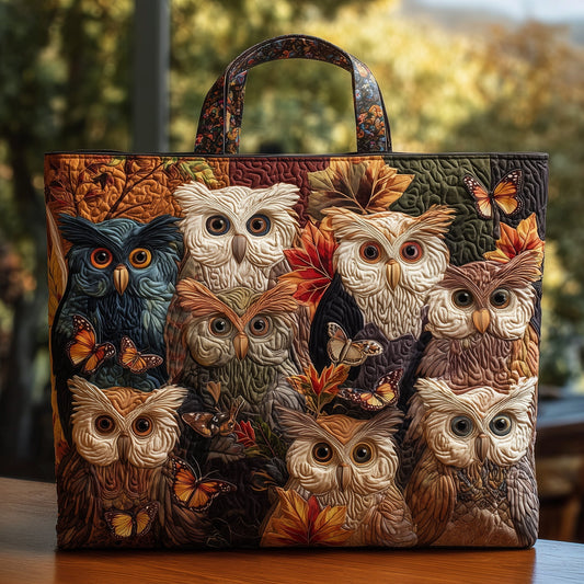 Owls Autumn Leaves Quilted Tote