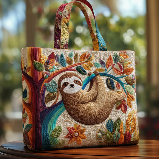 Relaxed Sloth Animal Quilted Tote