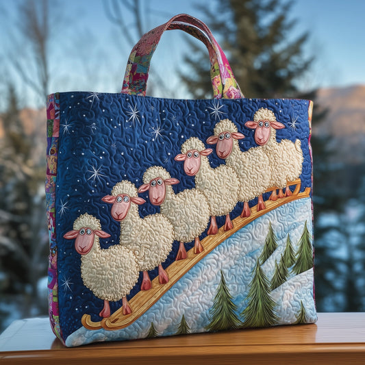 Sheep On Sled Quilted Tote