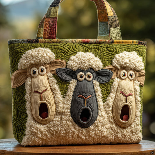 Three Cartoon Sheep Quilted Tote