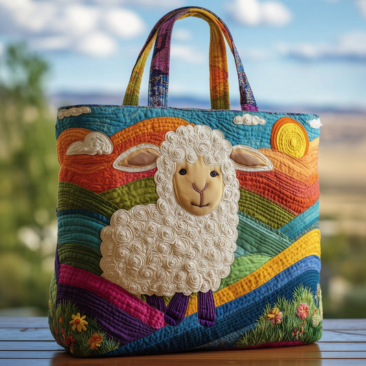 Sheep Rainbow Landscape Quilted Tote