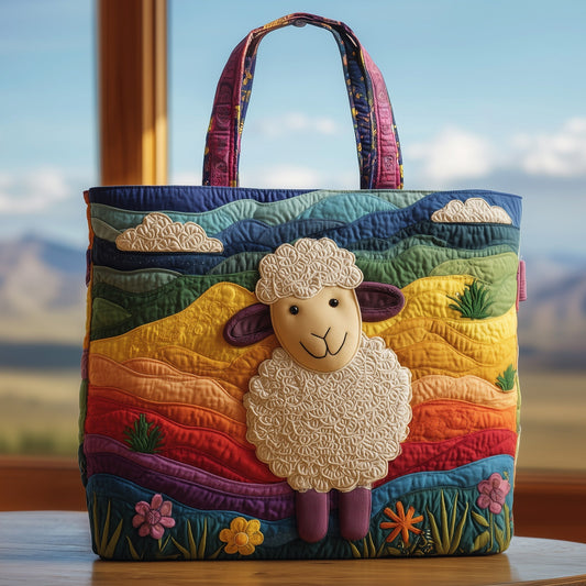 Happy Sheep Rainbow Landscape Quilted Tote