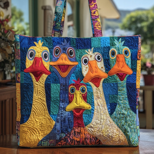 Colorful Duck Faces Quilted Tote