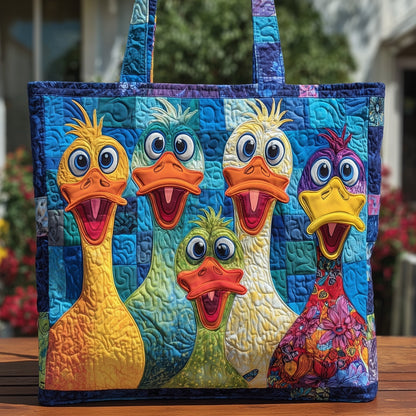 Colorful Cartoon Ducks Quilted Tote
