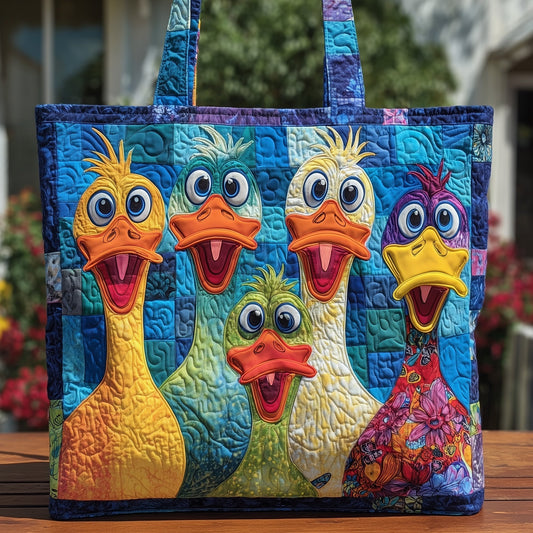 Colorful Cartoon Ducks Quilted Tote
