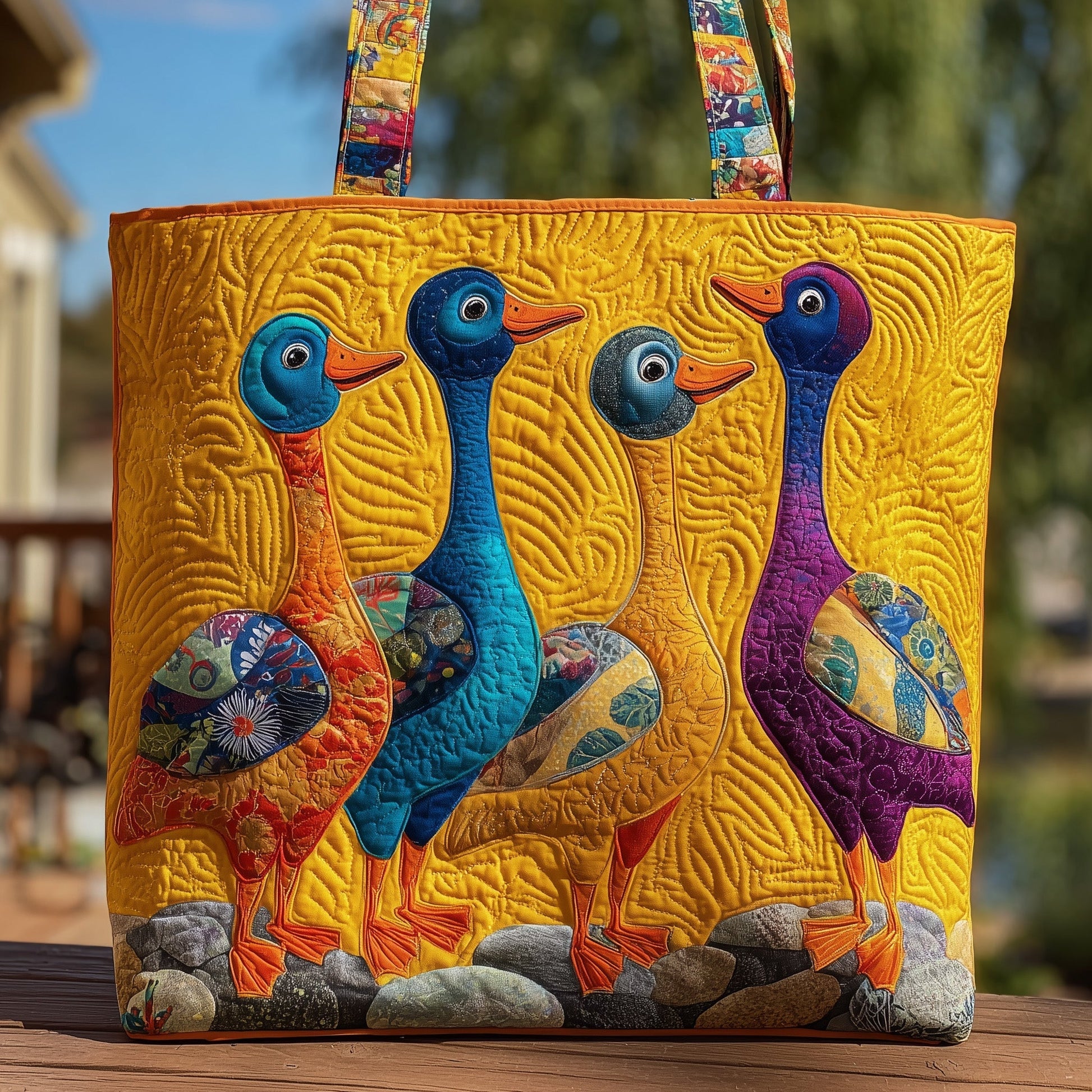 Everyday Colorful Ducks Quilted Tote