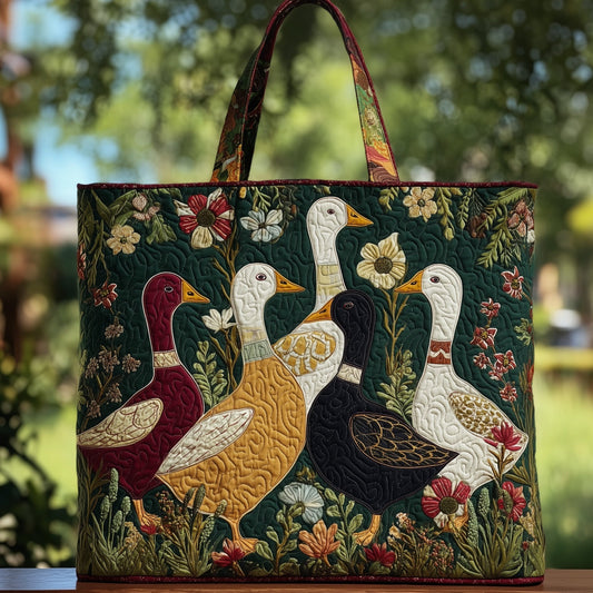Everyday Ducks Flowers Quilted Tote