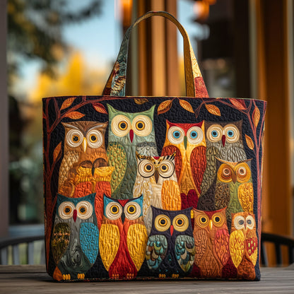 Everyday Colorful Owls Quilted Tote