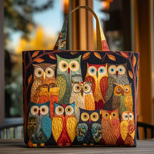 Everyday Colorful Owls Quilted Tote