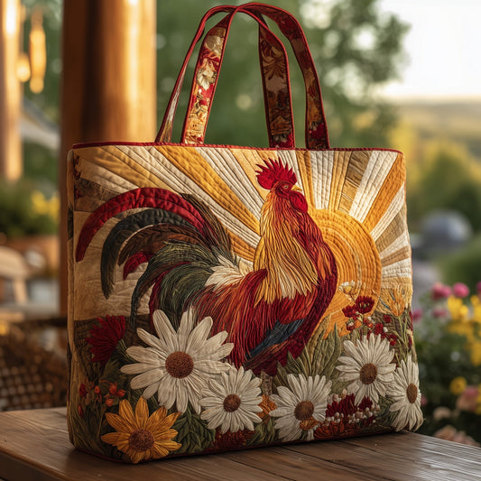 Everyday Rooster Flowers Quilted Tote