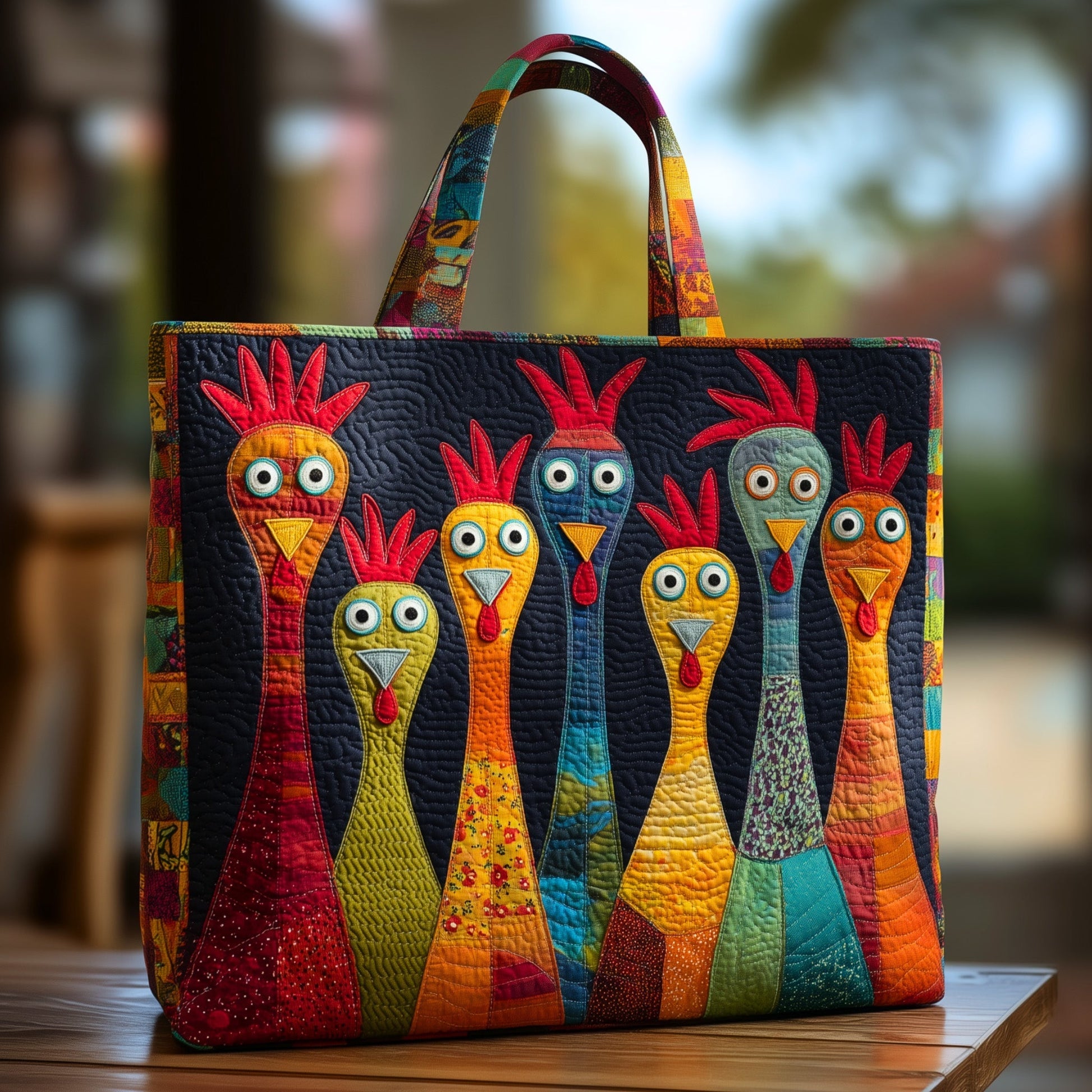 The Colorful Chicken Quilted Tote 8759