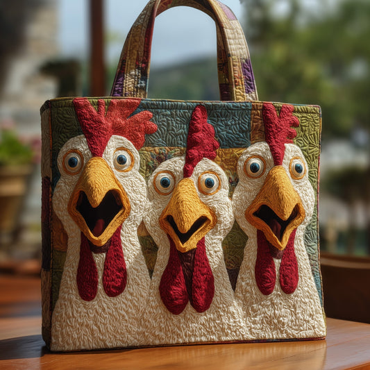 Everyday Rooster Faces Quilted Tote