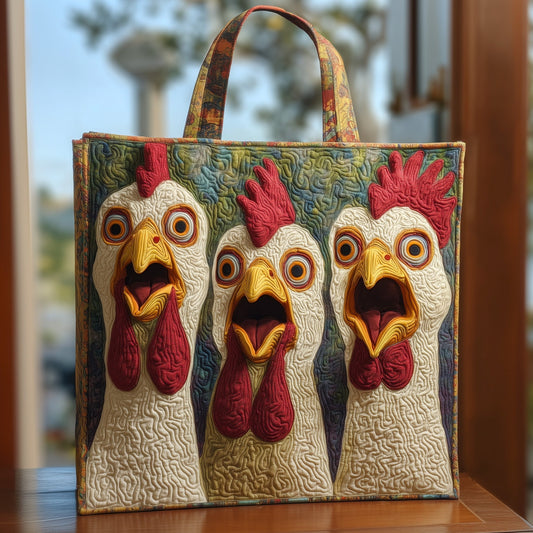 Three Colorful Chickens Quilted Tote