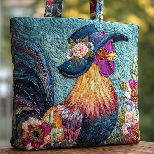Rooster Floral Hat Quilted Tote