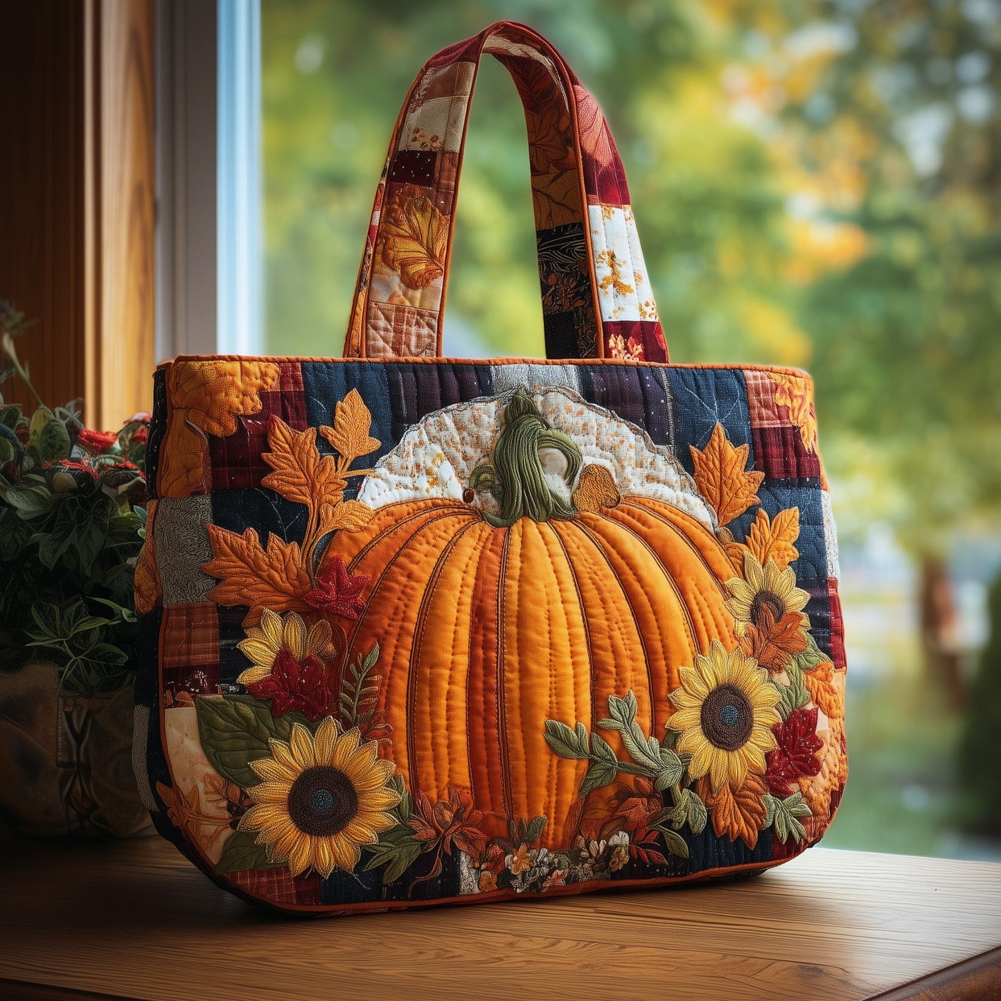 Everyday Pumpkin Sunflowers Quilted Tote