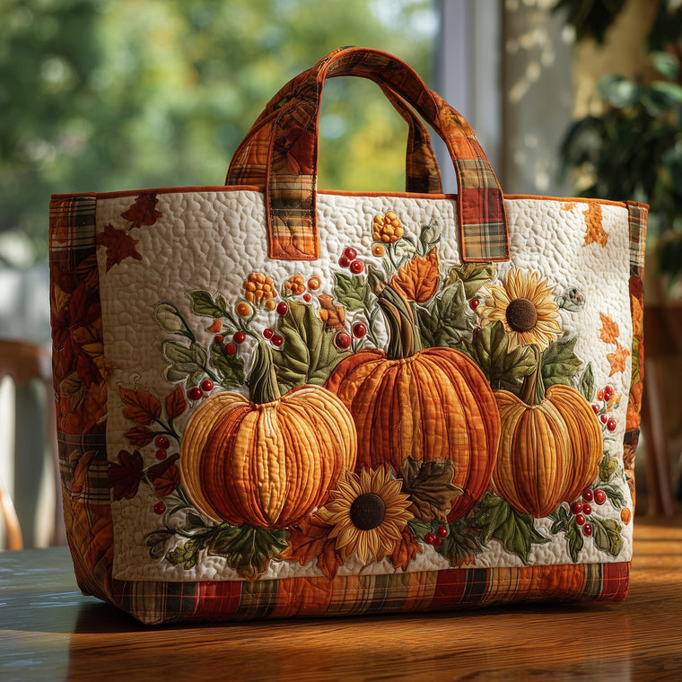 Everyday Pumpkins Sunflowers Quilted Tote