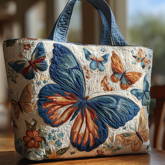 Everyday Butterflies Flowers Quilted Tote