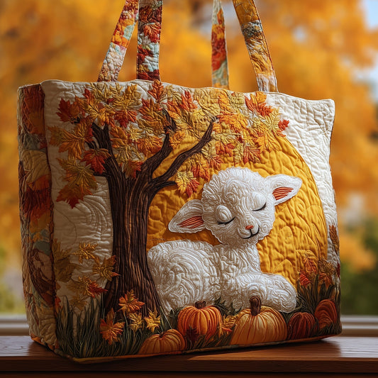 Sleeping Lamb Autumn Leaves Quilted Tote