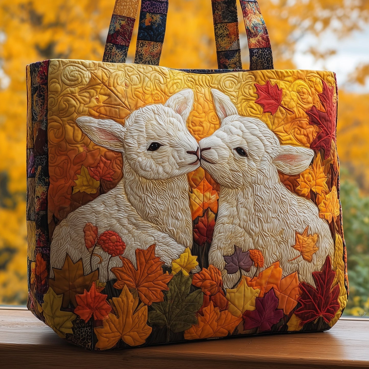 Two Lambs Autumn Leaves Quilted Tote