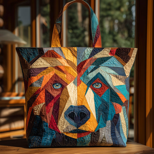 Colorful Bear Face Quilted Tote