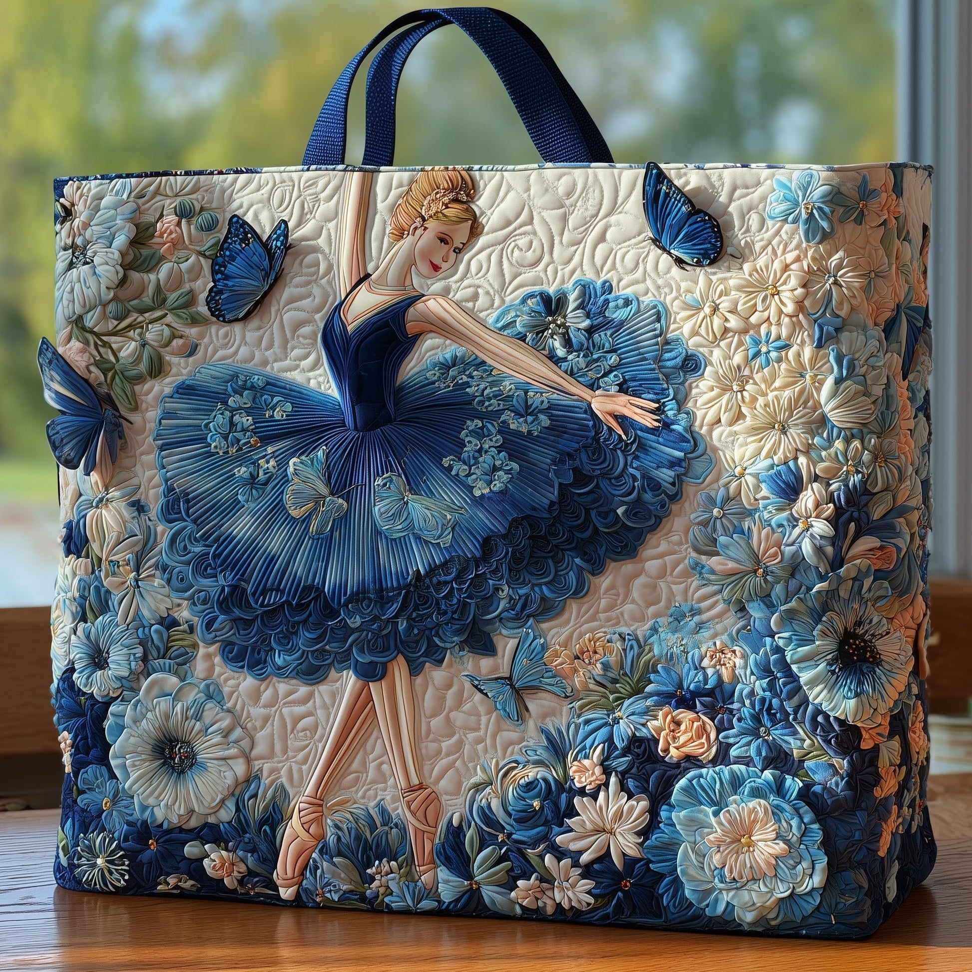 Ballerina Dancer Butterflies Quilted Tote