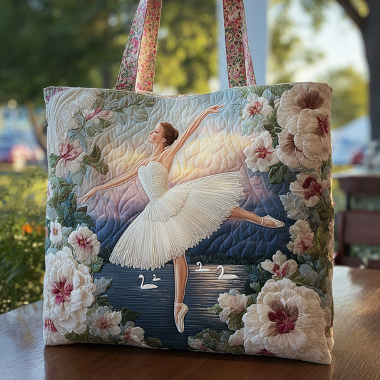 Ballerina Dancer Floral Quilted Tote