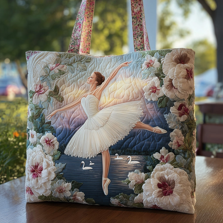 Ballerina Dancer Floral Quilted Tote