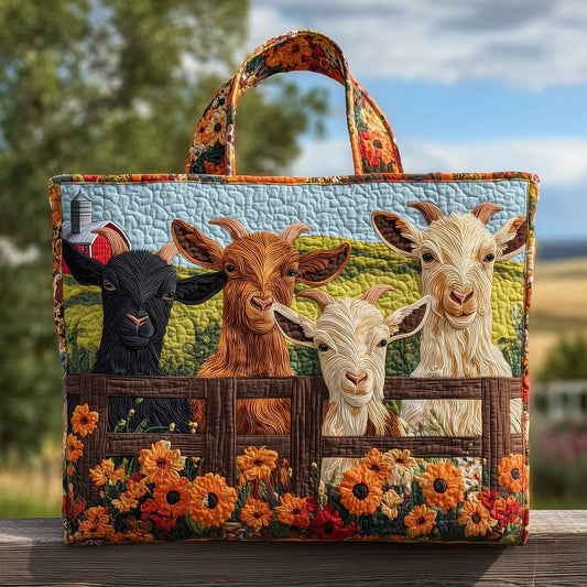 Goats On Farm Quilted Tote
