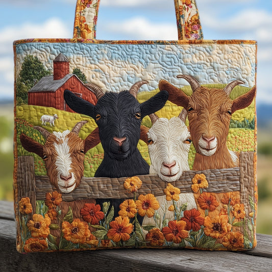 Goats Farm Scene Quilted Tote