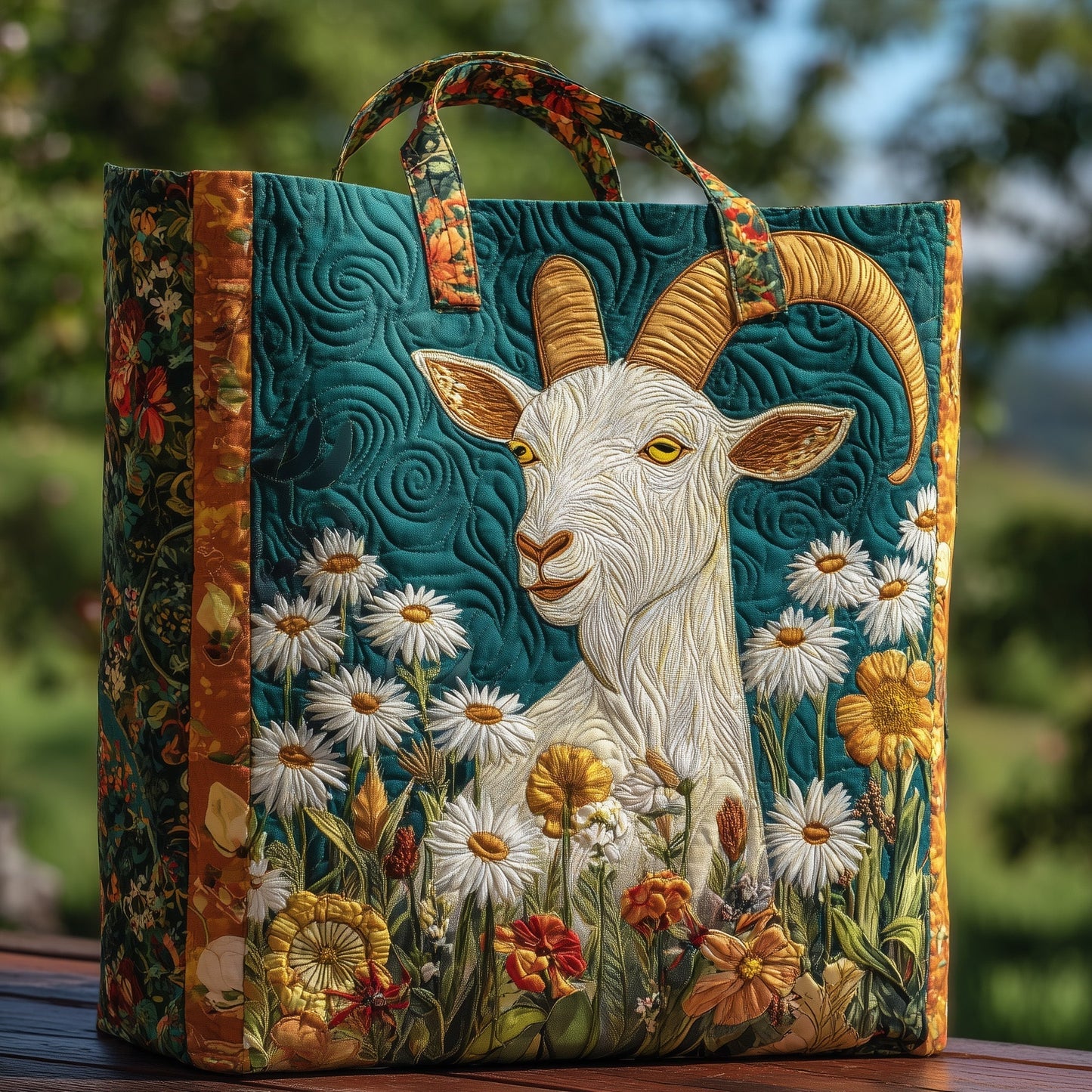 Everyday Goat Wildflowers Quilted Tote