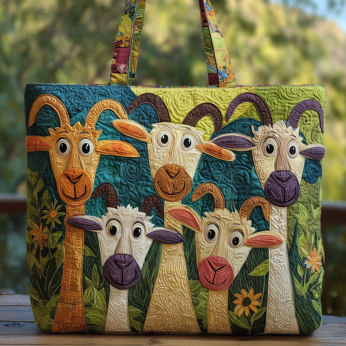 The Cheerful Goat Quilted Tote