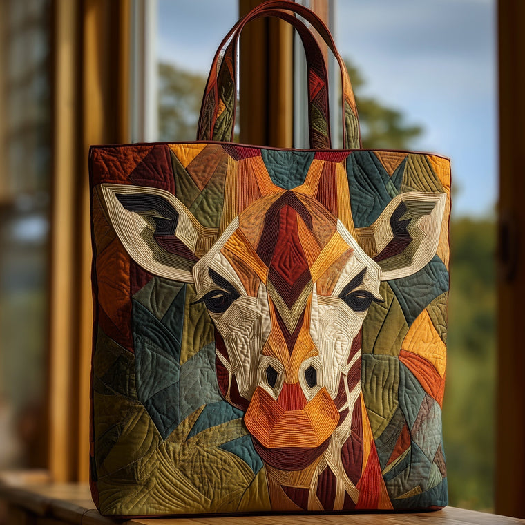 Giraffe Face Artwork Quilted Tote
