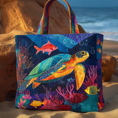 Sea Turtle Tropical Fish Quilted Tote