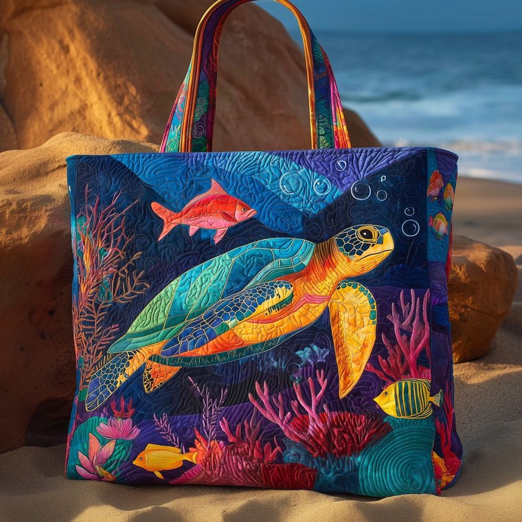Sea Turtle Tropical Fish Quilted Tote