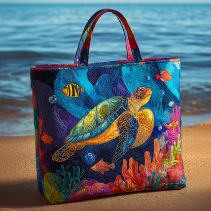 Sea Turtle Ocean Scene Quilted Tote