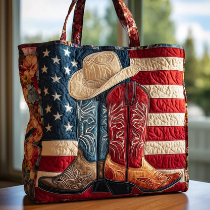 Cowboy Boots Hat Quilted Tote