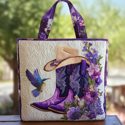Cowboy Boots Flowers Quilted Tote