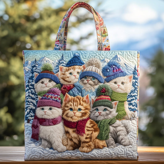 Kittens In Winter Hats Quilted Tote