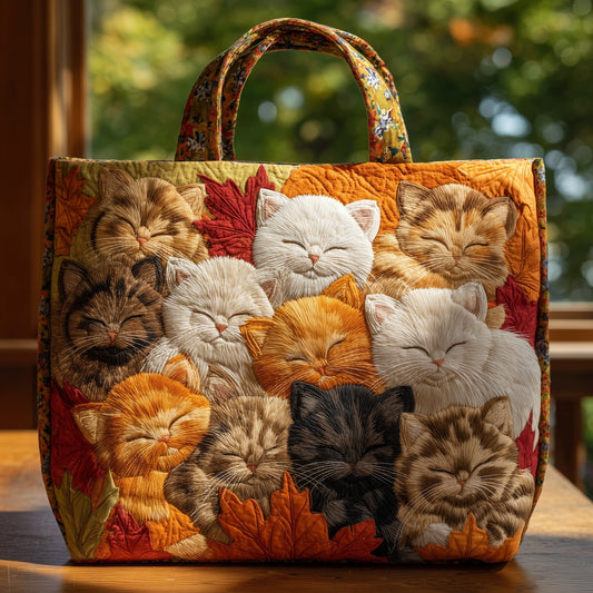 Sleeping Cats Fall Leaves Quilted Tote
