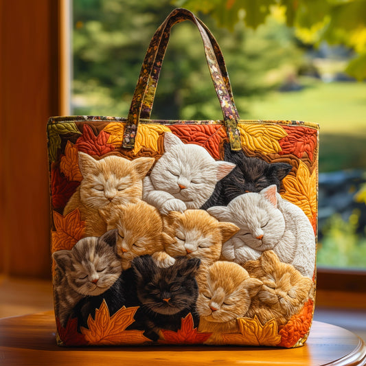 Sleeping Cats Autumn Leaves Quilted Tote
