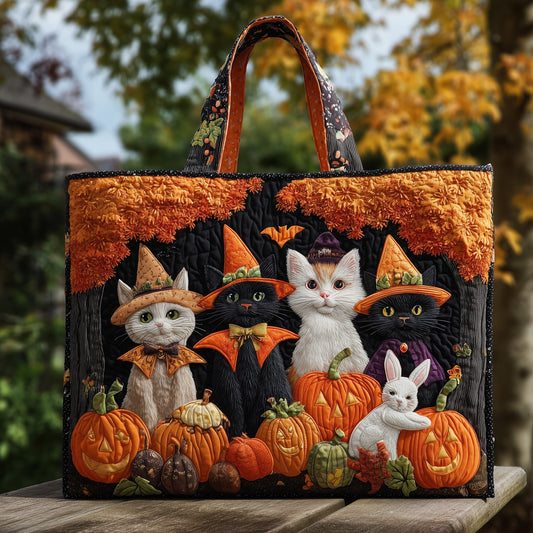 Cats In Halloween Hats Quilted Tote