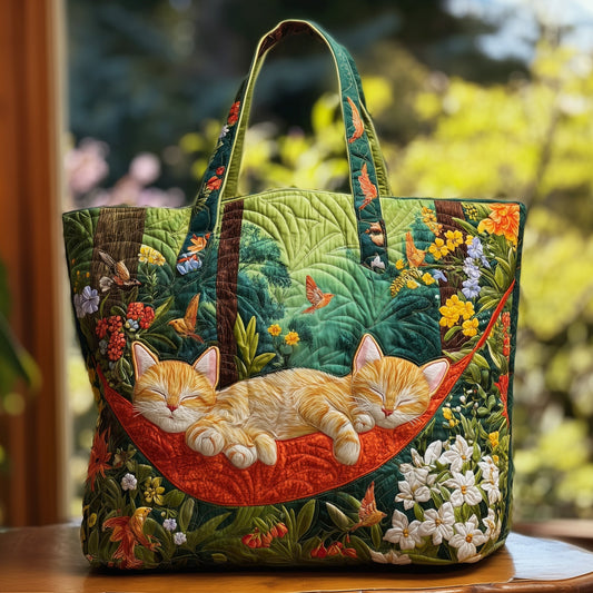 Sleeping Cats Floral Quilted Tote