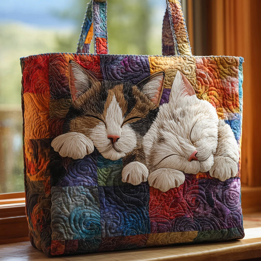 Sleeping Cat Patchwork Quilted Tote