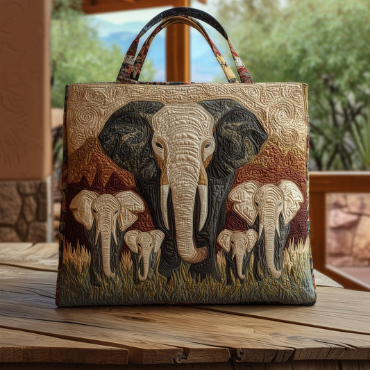 Elephant Family Artwork Quilted Tote