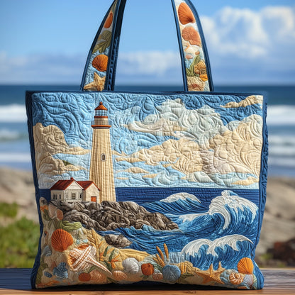 Lighthouse Ocean Shells Quilted Tote