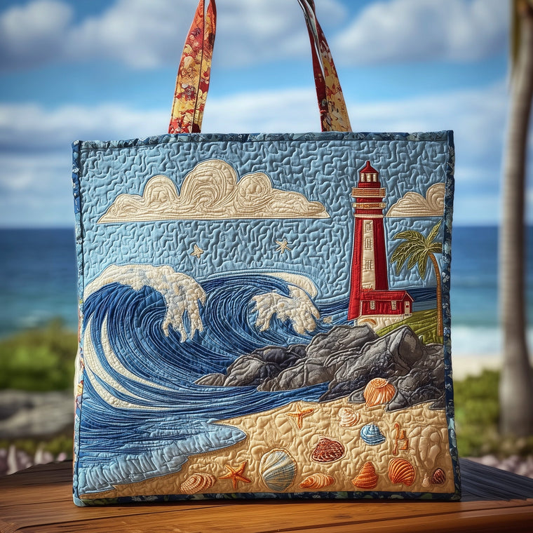 Lighthouse Ocean Waves Tote Bag