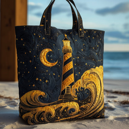 Lighthouse Night Sky Quilted Tote