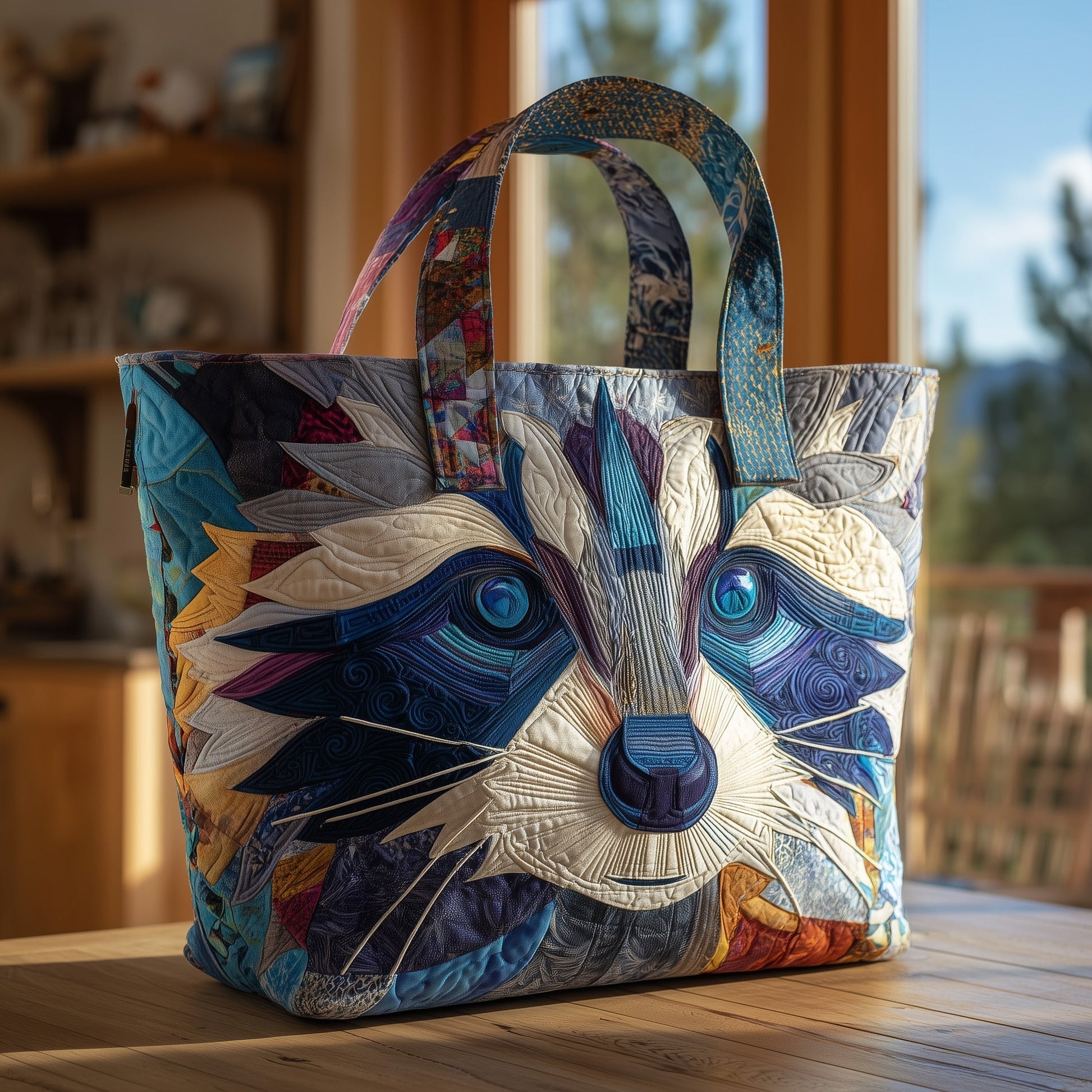 The Forest Raccoon Quilted Tote